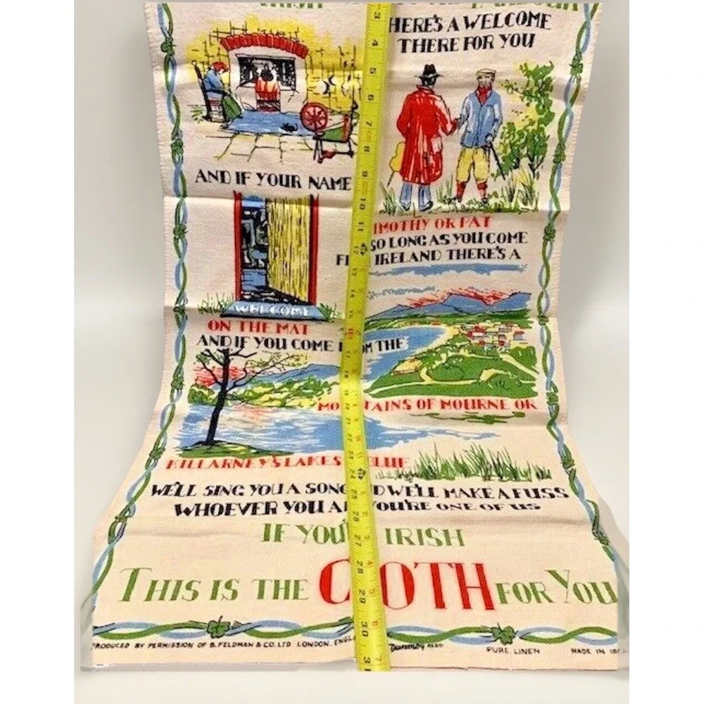 VTG Tea Towel 1950s Ireland Dunmoy Pure Irish Linen Kitchen Kitsch Retro Decor